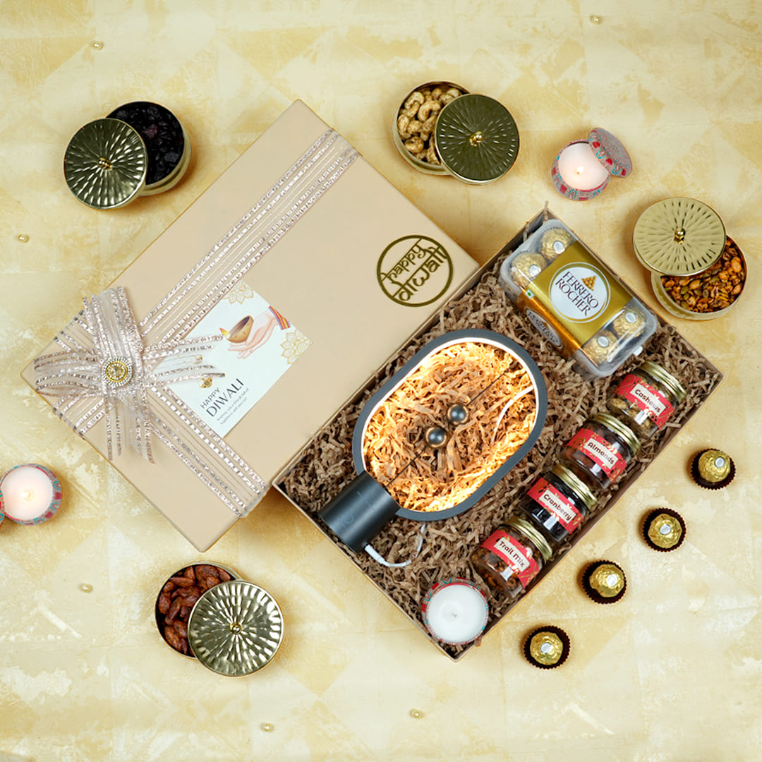 Luxury Diwali Gifts Hampers Online | Magnetic Lamp, Ferrero & Dry Fruits